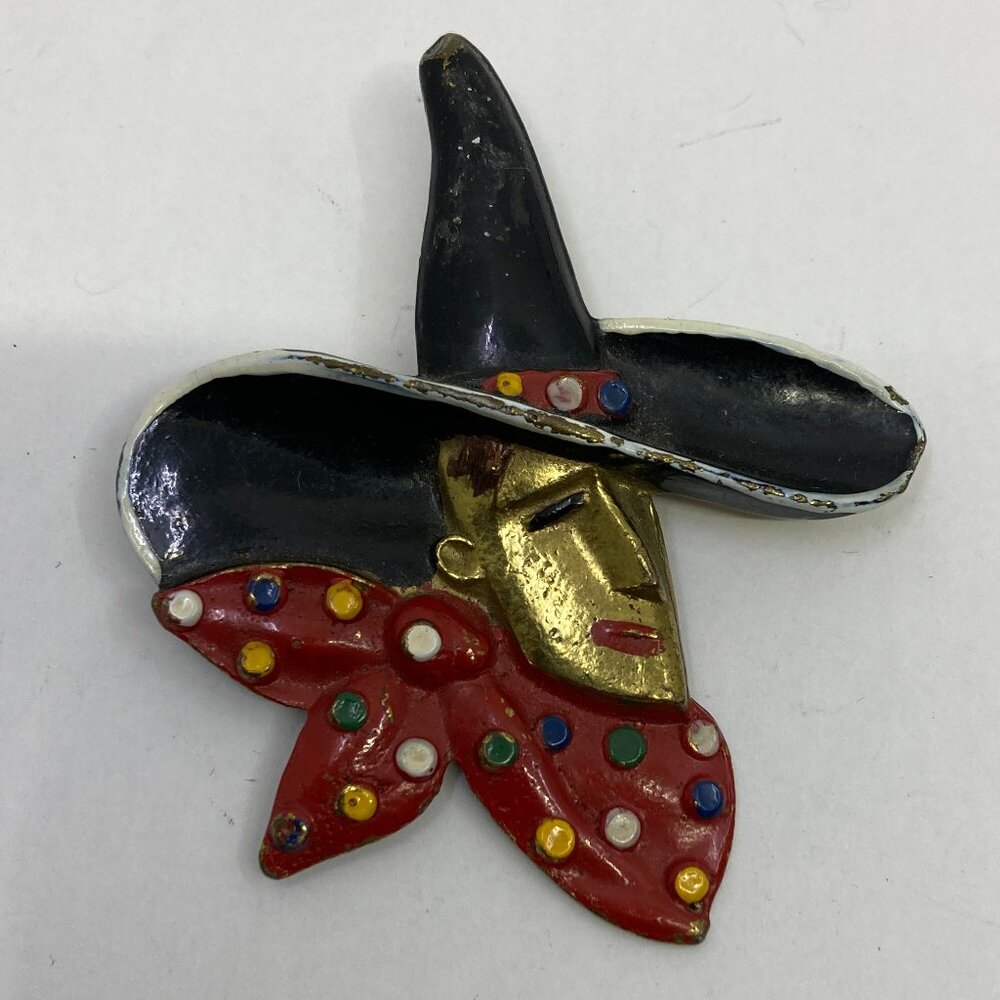 Vtg 1940 CORO pewter enamel cowboy  " Wizard of Oz ? " witch brooch
